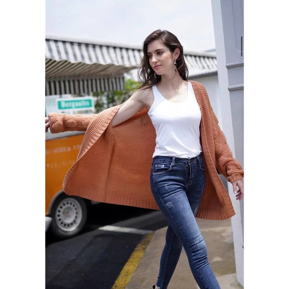 Coffee IN TIME FOR CHRISTMAS! GORGEOUS Womens M Bubble Sleeve Cardigan Sweater - Picture 3 of 3